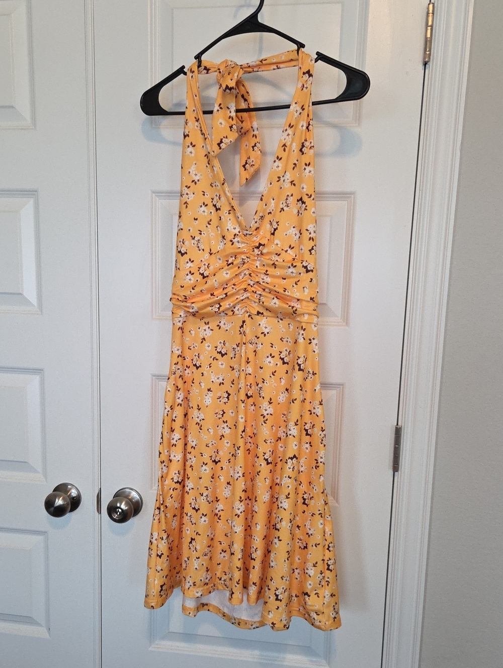 Yellow Floral Halter Midi Dress Size Medium